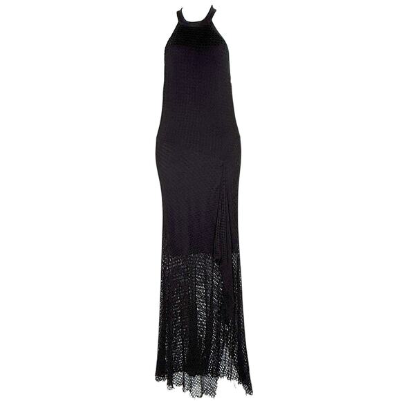 Bailey 44 S Womens Halter Neck Crochet Knit Maxi Dress Asymmetrical Black - Picture 1 of 10